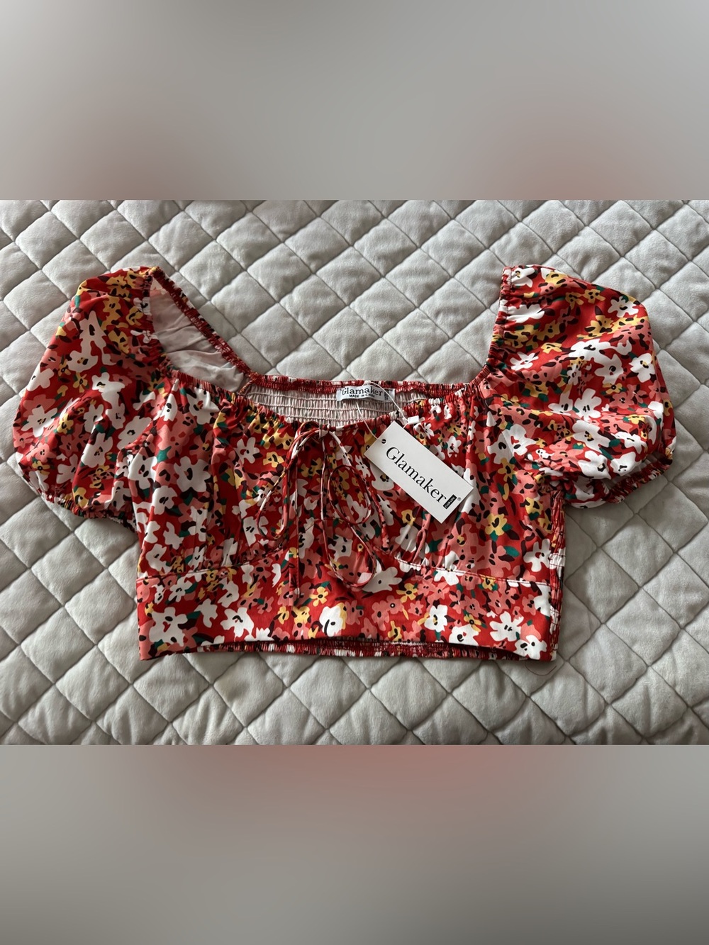 Glamaker Red Floral Cropped Top